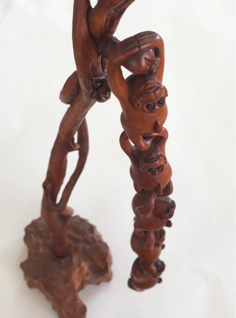 猿、日光猿、五猿、透かし彫りアンティーク手作りオブジェインテリア現品無料発送