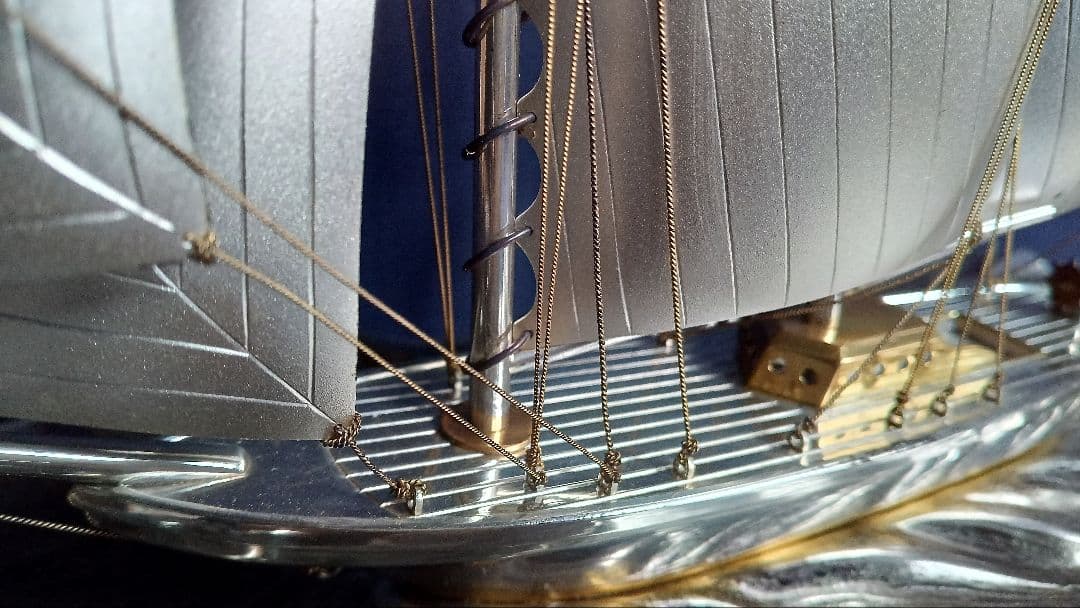 桜様専用 銀製 2本マストヨット 2号 桐箱入り ガラスケース付き