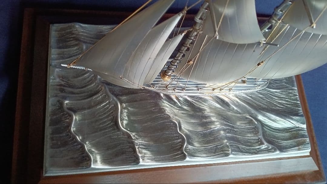 桜様専用 銀製 2本マストヨット 2号 桐箱入り ガラスケース付き