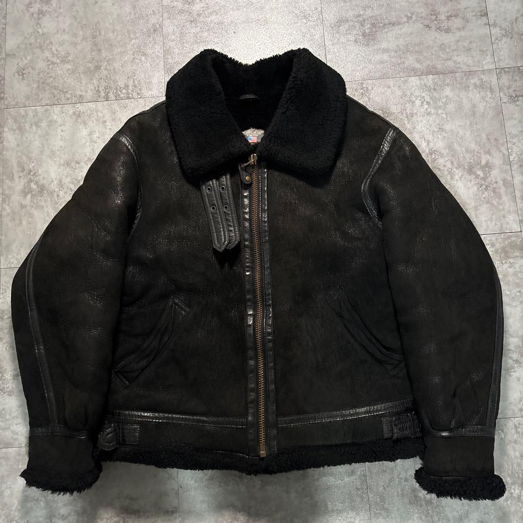 90s B-3 ムートン　フライトジャケット　ブラック　モチモチ本革　短丈　M