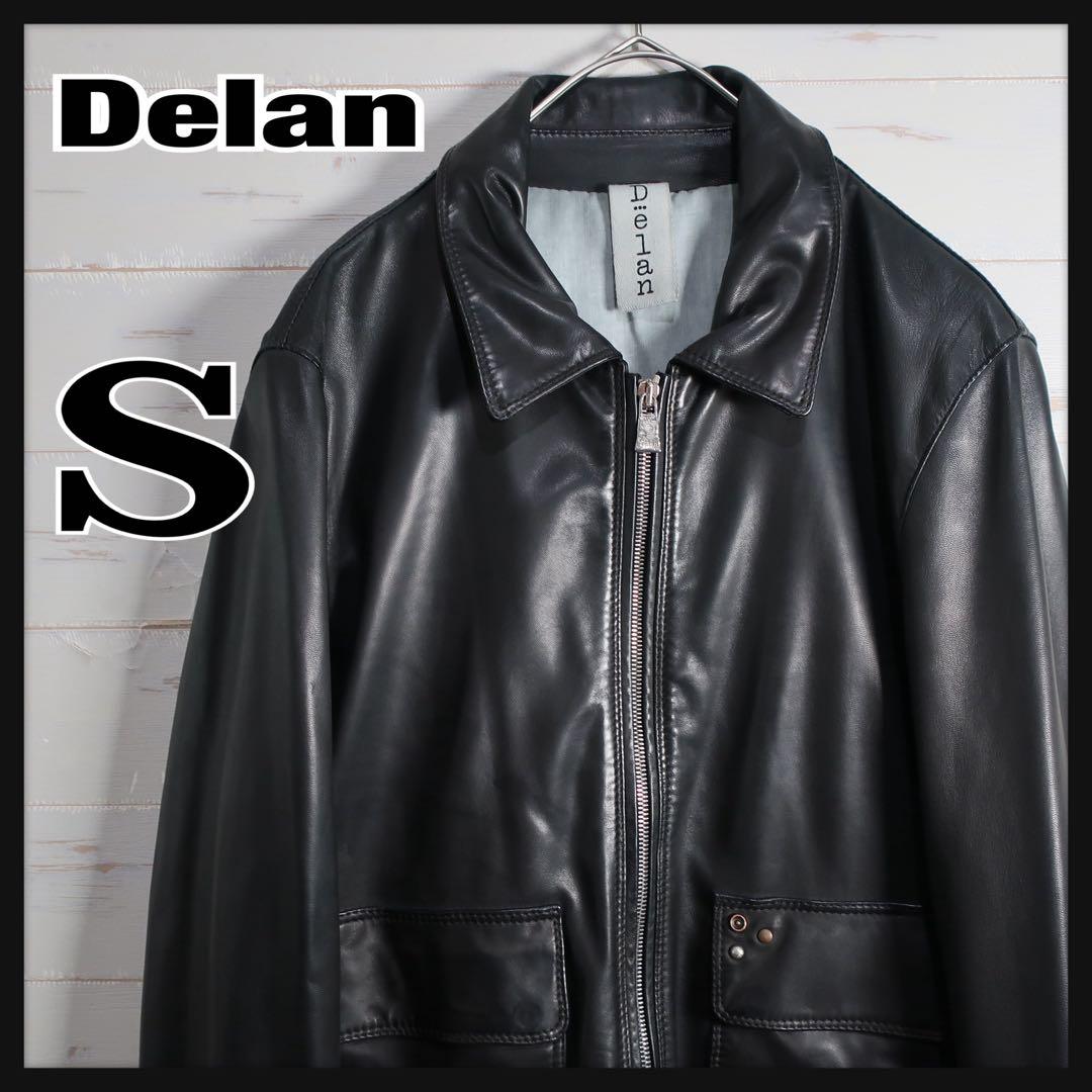 Delan シングル ライダース レザー ジャケット 襟付き Sサイズ 黒上質.
