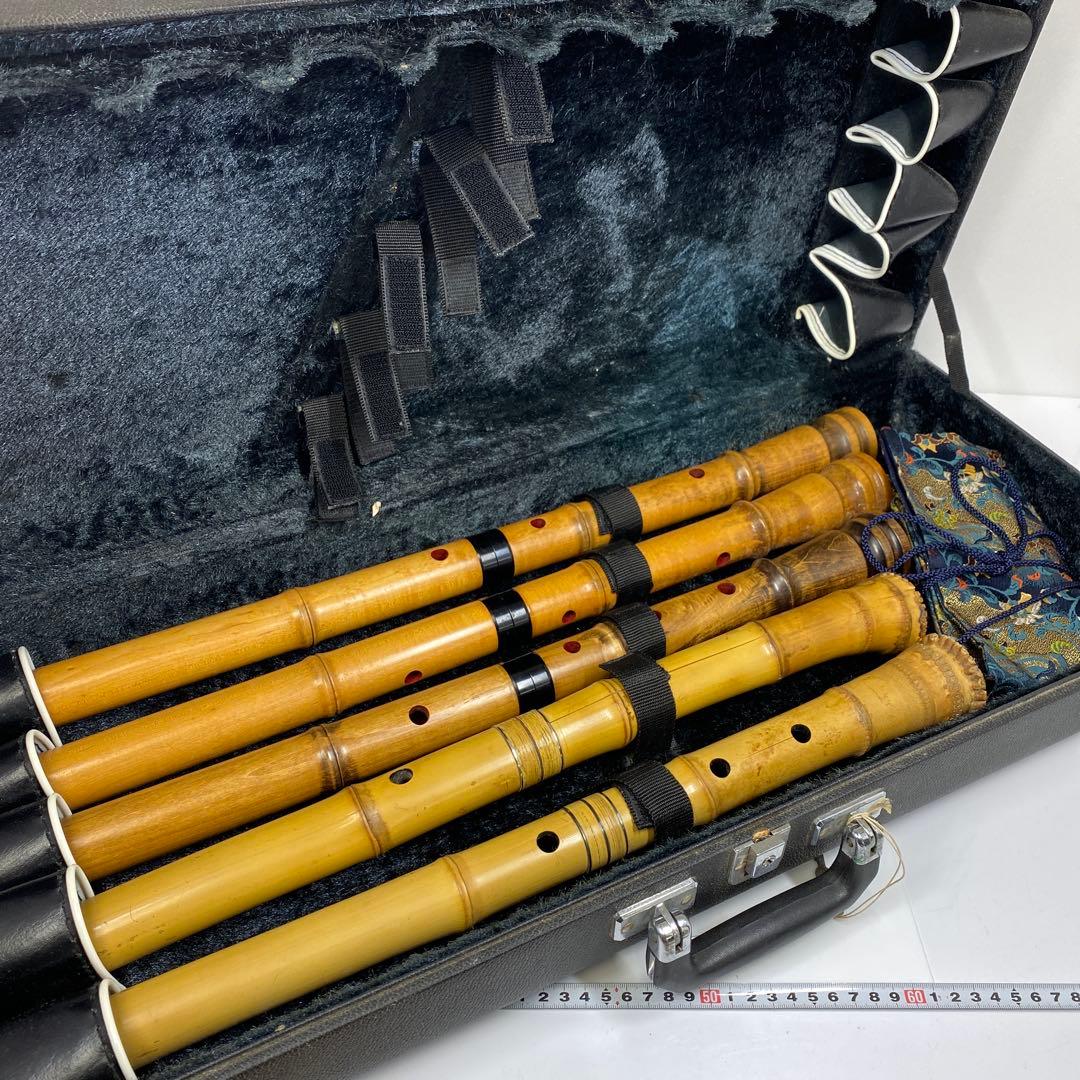 銀三線　尺八等　5本　共箱　トヒサル　東な7-0319①