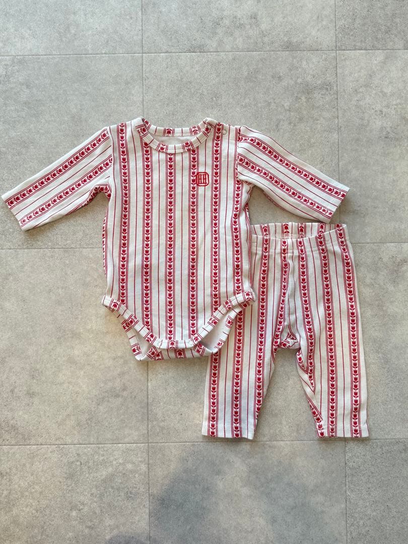 house on the hillストライプロンパース・パンツセット 70