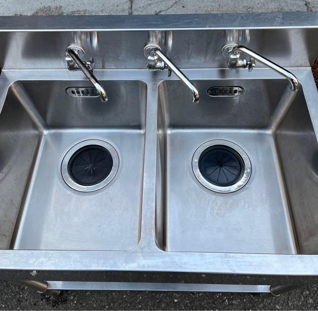 業務用 マルゼン 2槽シンク 3口蛇口付き 幅900×奥600×