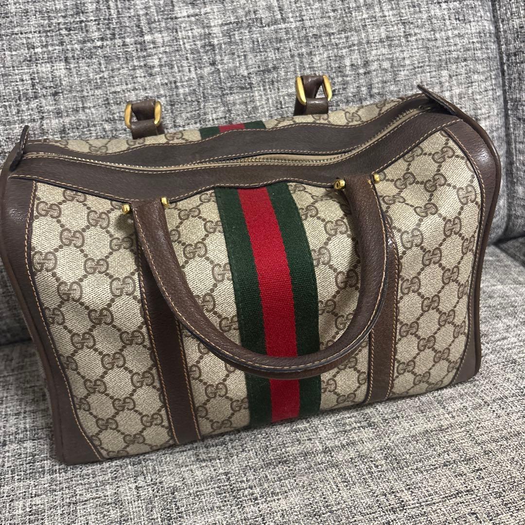 GUCCI オールドグッチ GG柄シェリーライン ミニボストンバッグ ブラウン
