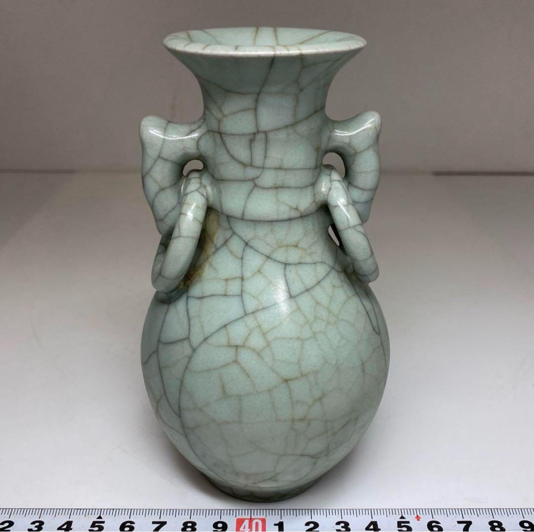 専用 中国古官窯 哥窯青磁ひび焼き 花瓶 高さ14.8㎝