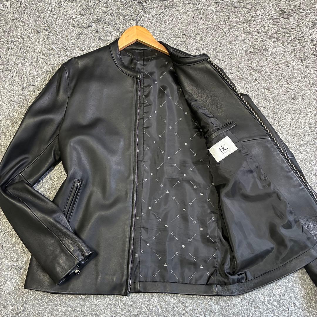 【美品】タケオキクチ シングルライダースジャケット ラムレザー ブラック L tk.TAKEO KIKUCHI（ティーケータケオキクチ） 革ジャン ライダース