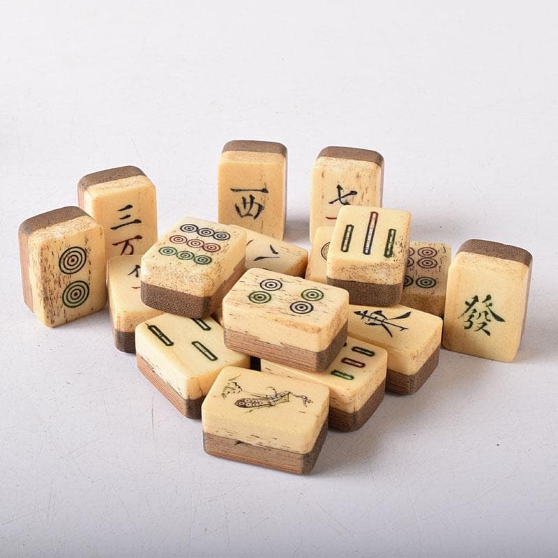 中国竹嵌骨牌背竹牌麻雀牌皮製ケース付D8705