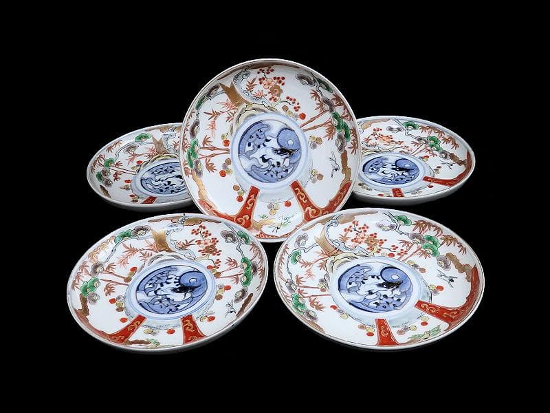 古伊万里 色絵 松竹梅に団龍紋の図 5寸皿 5枚 C657AS-CQk - メルカリ