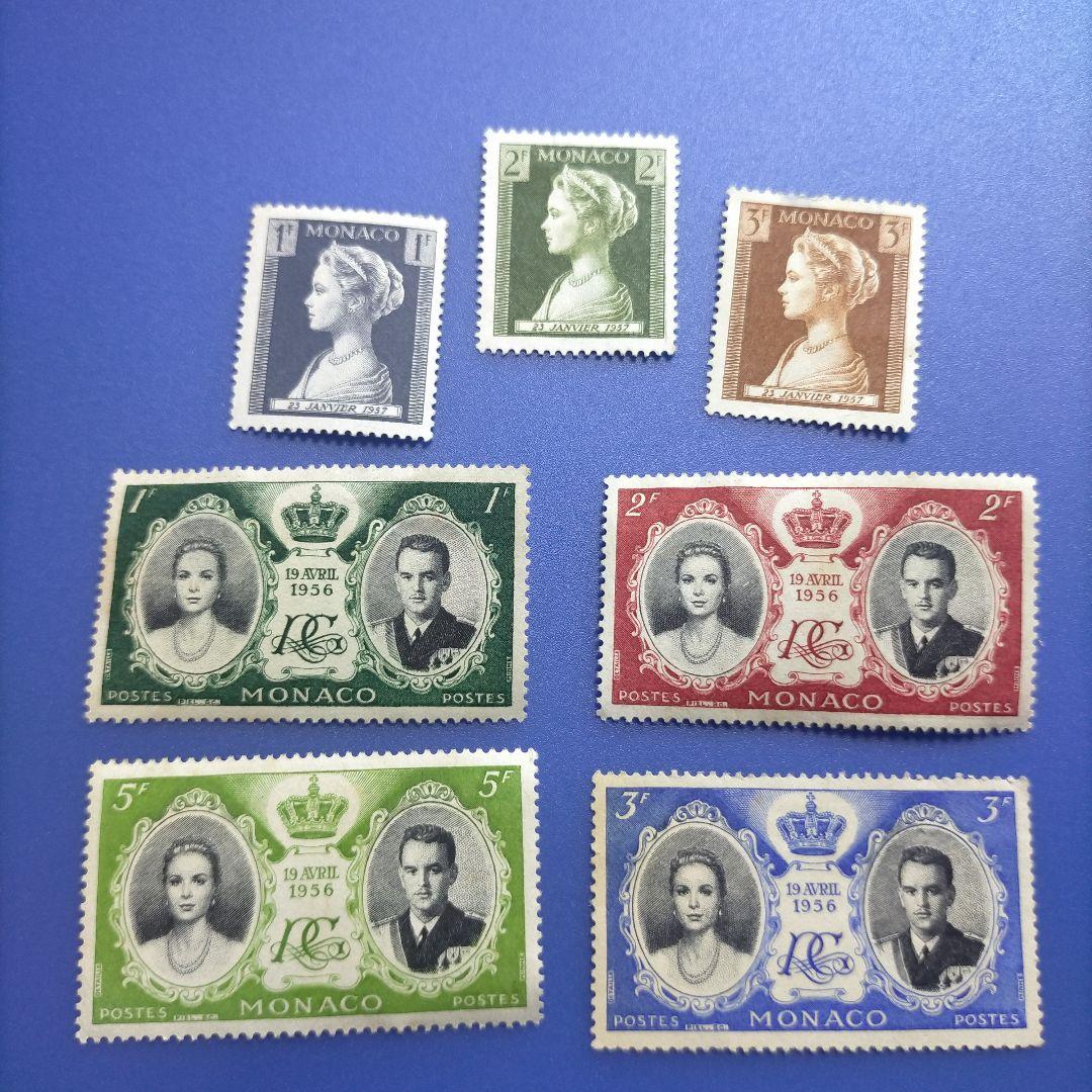 1081 外国切手 モナコ 1956年 グレースケリー像とご結婚記念 凹版