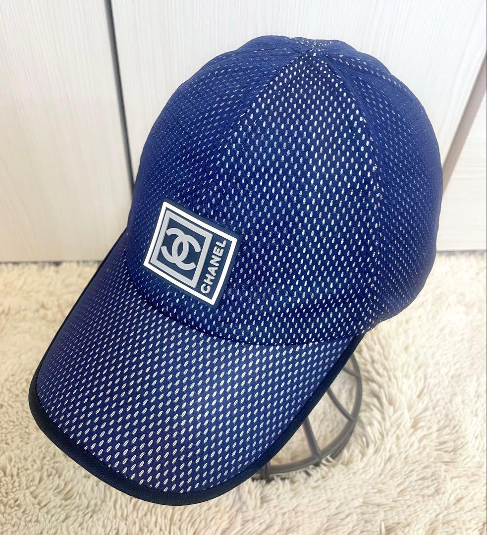 美品　CHANEL メッシュデザインキャップ　ネイビー