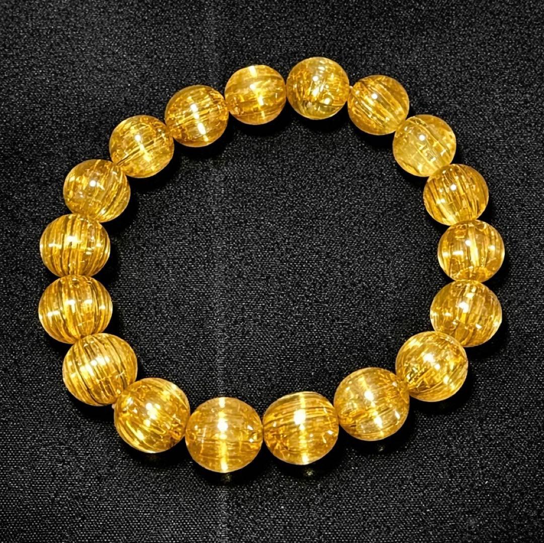 【全粒キャッツアイ・針揃い】ゴールドルチルクォーツ 天然石ブレスレット 10mm