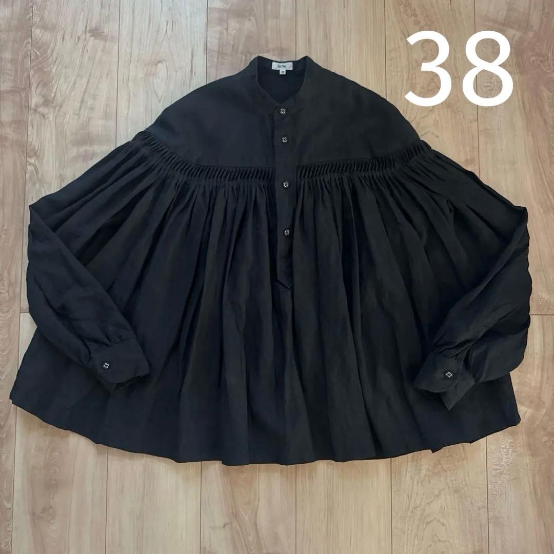 Scye 高密度リネンピンタックブラウス ブラック サイズ38