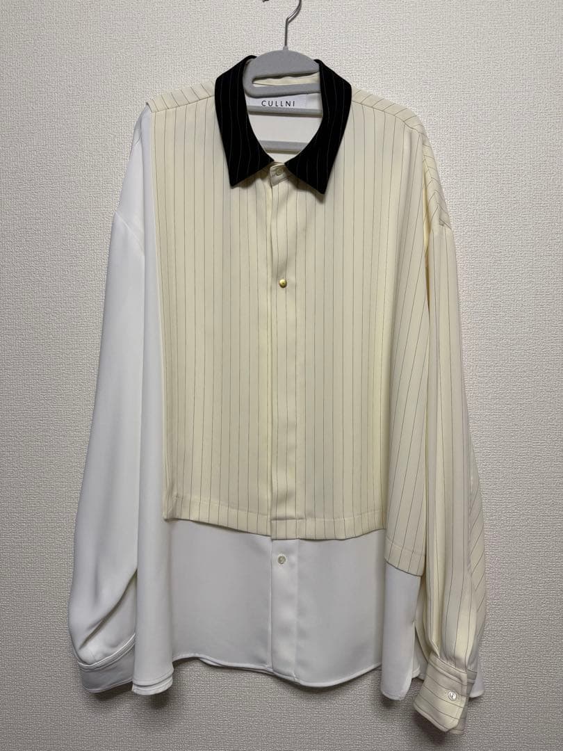 CULLNI 24SS ダブルクロス　アシンメトリー　ストライプ　シャツ　白　2