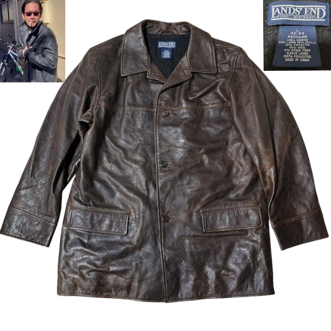 超希少 90S ランズエンド LANDS' END カーコート レザージャケット