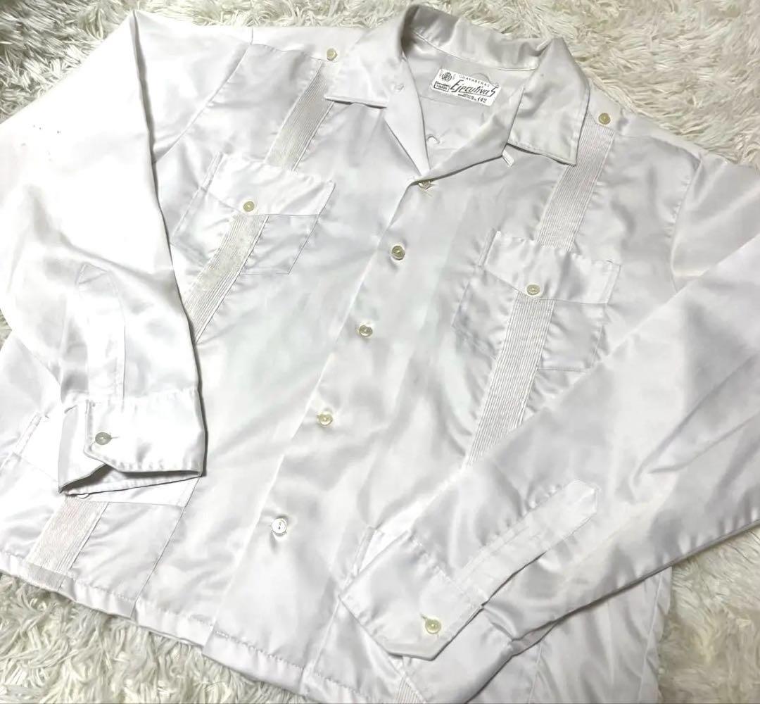 極美品】キューバシャツ長袖メキシコ製 42 グアヤベラ ホワイト 白