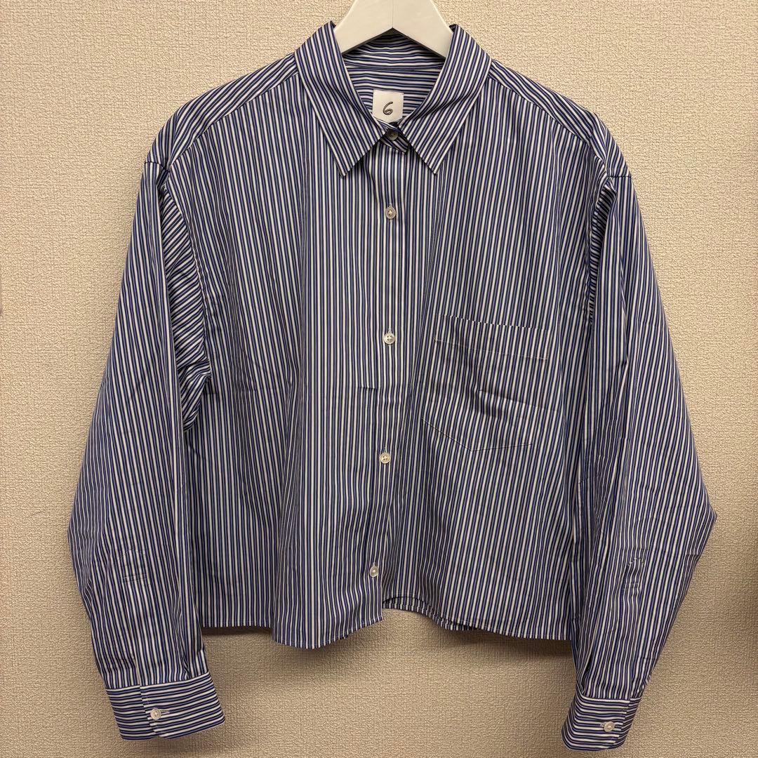 本日限定価格＜6(ROKU)＞コットン ストライプ クロップド シャツ 25aw