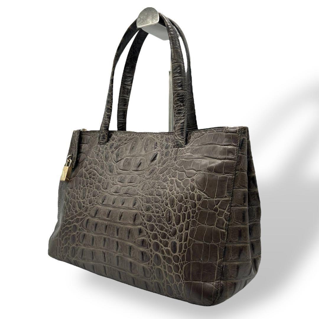 良品 1074 フルラ トートバッグ クロコ型押し 南京錠 グレー