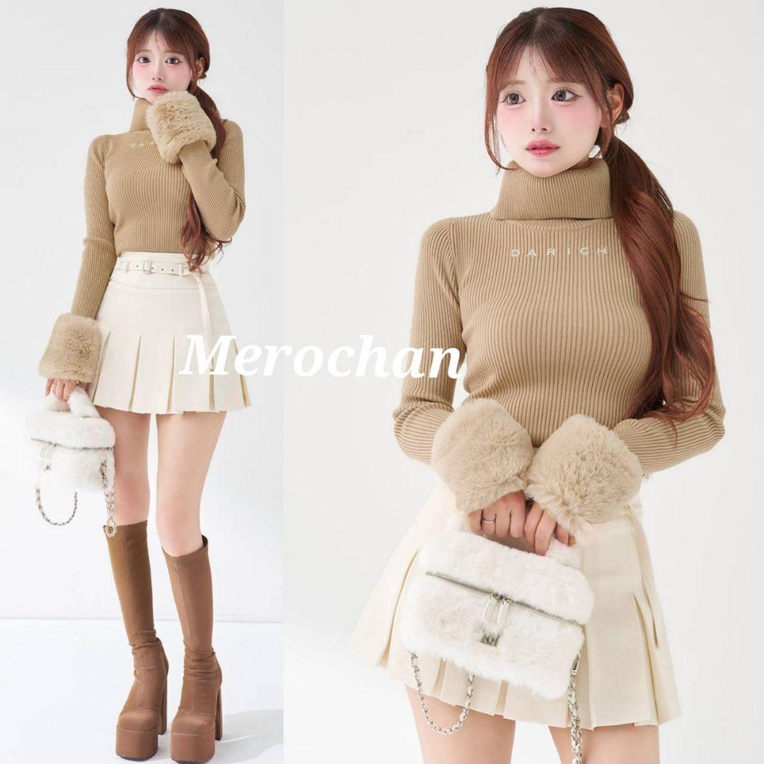 ダーリッチ スムースファーリブニットトップス ベージュ