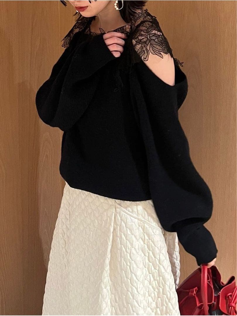 レースオフショルダーカッティングニット フレイアイディー - メルカリ