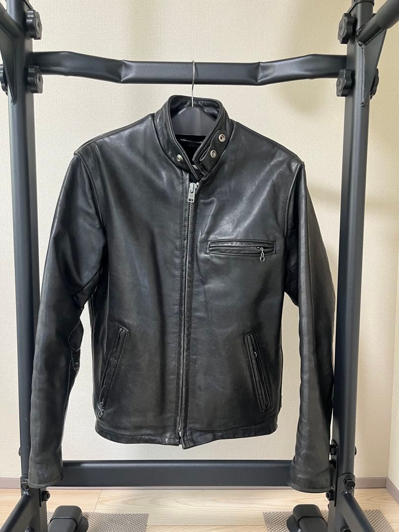 Schott 141 ブラックレザー シングルライダースジャケット 36