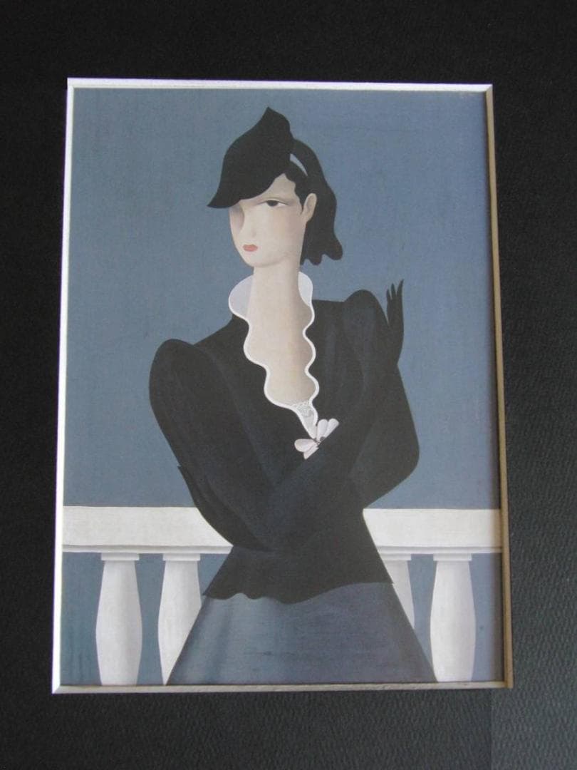 東郷青児、【テラス】、希少な額装用画集より、状態良好、新品額装付