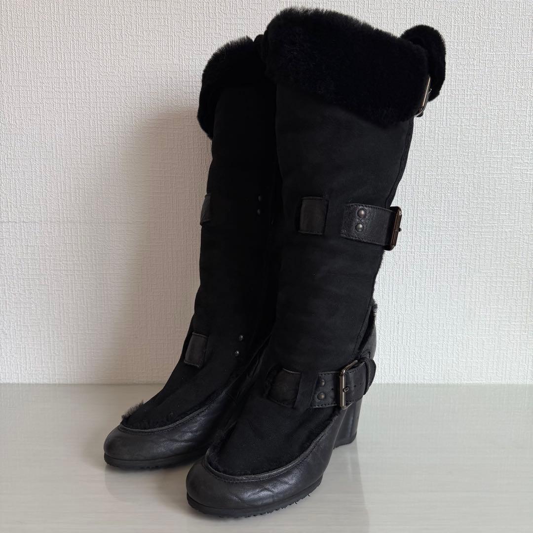 FENDI フェンディ ロングムートンブーツ　スエード　ベルト　イタリア製　黒