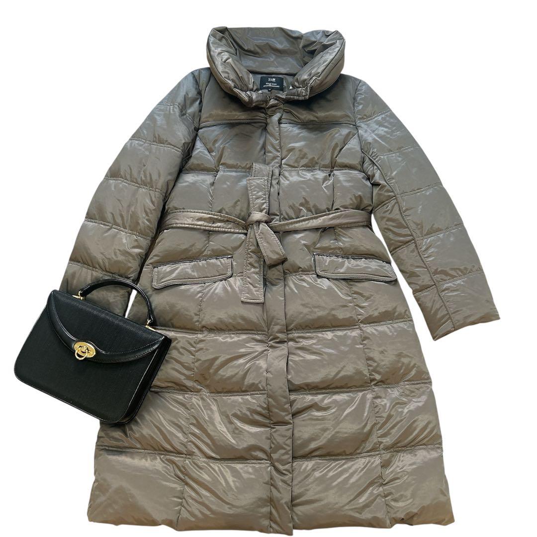 23区 ロングダウンコート ボリュームネック ブラウン 大きいサイズ 44 VERY掲載/新色追加】シレータフタ ロング ダウンコート / 23区 S