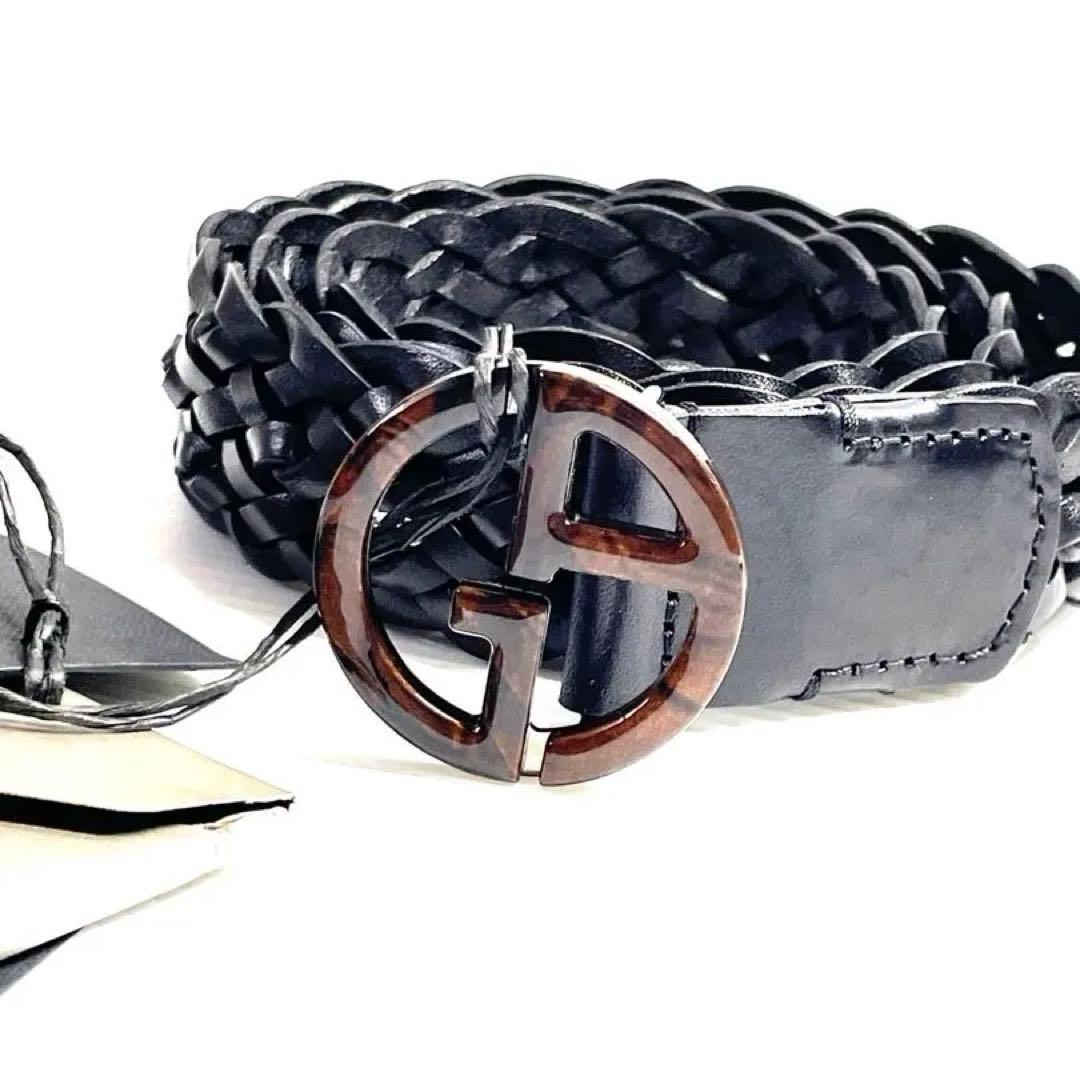 未使用ジョルジオアルマーニ　メッシュレザー　ロゴバックルベルト　黒 GIORGIO ARMANI ジョルジオアルマーニ 未使用品 メンズベルト