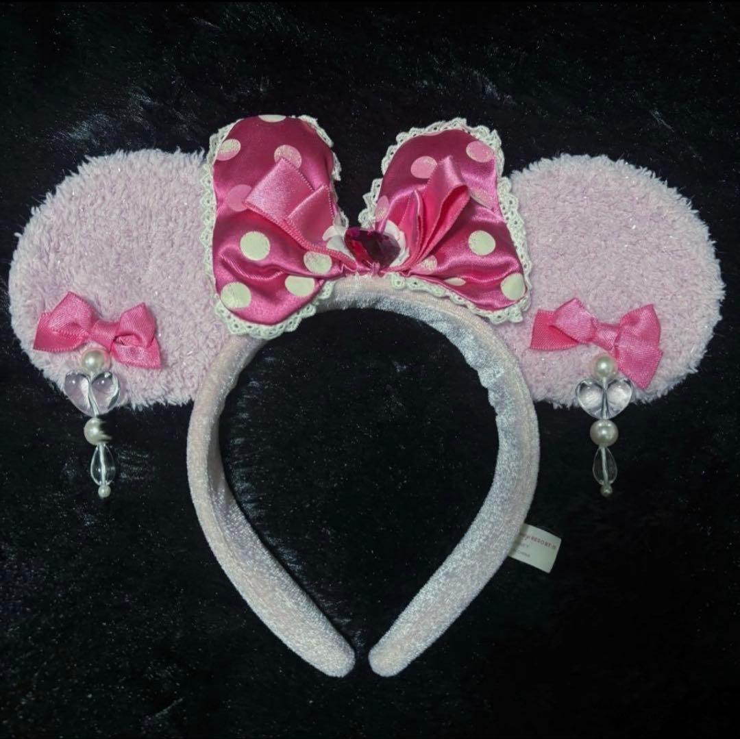 ディズニー カチューシャ ミニー イヤリング ピンク リボン ドット