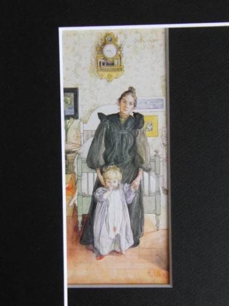 カール・ラーション、カーリンとチェシュティ、希少画集画、新品額装付