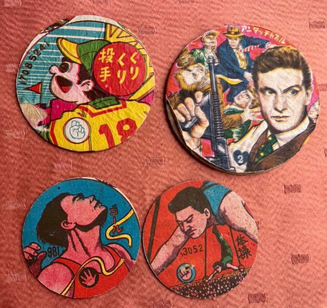 昭和レトロ〉メンコいろいろ 丸めんこ4枚角メンコ20枚 メンコ面子