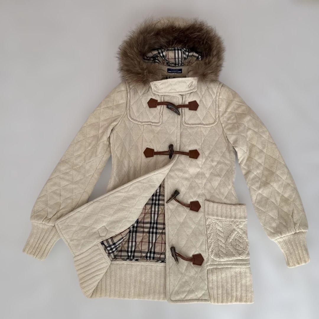 バーバリー　ブルーレーベル　フード付きダッフルコート　オフホワイト　サイズM