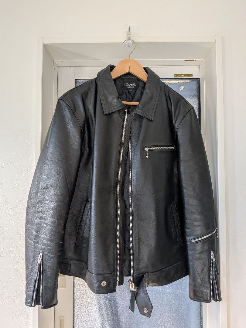 HORN WORKS 本革 UK襟付きシングルライダースジャケット Horn Works 本革 UK襟付きシングルライダースジャケット メンズ ホーン