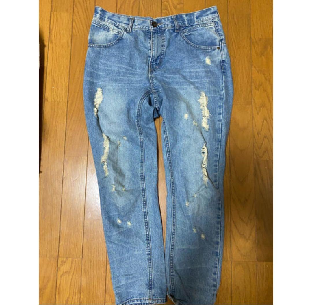 antiqua ダメージハラコデニムパンツ 色落ちブルー Lサイズ - メルカリ