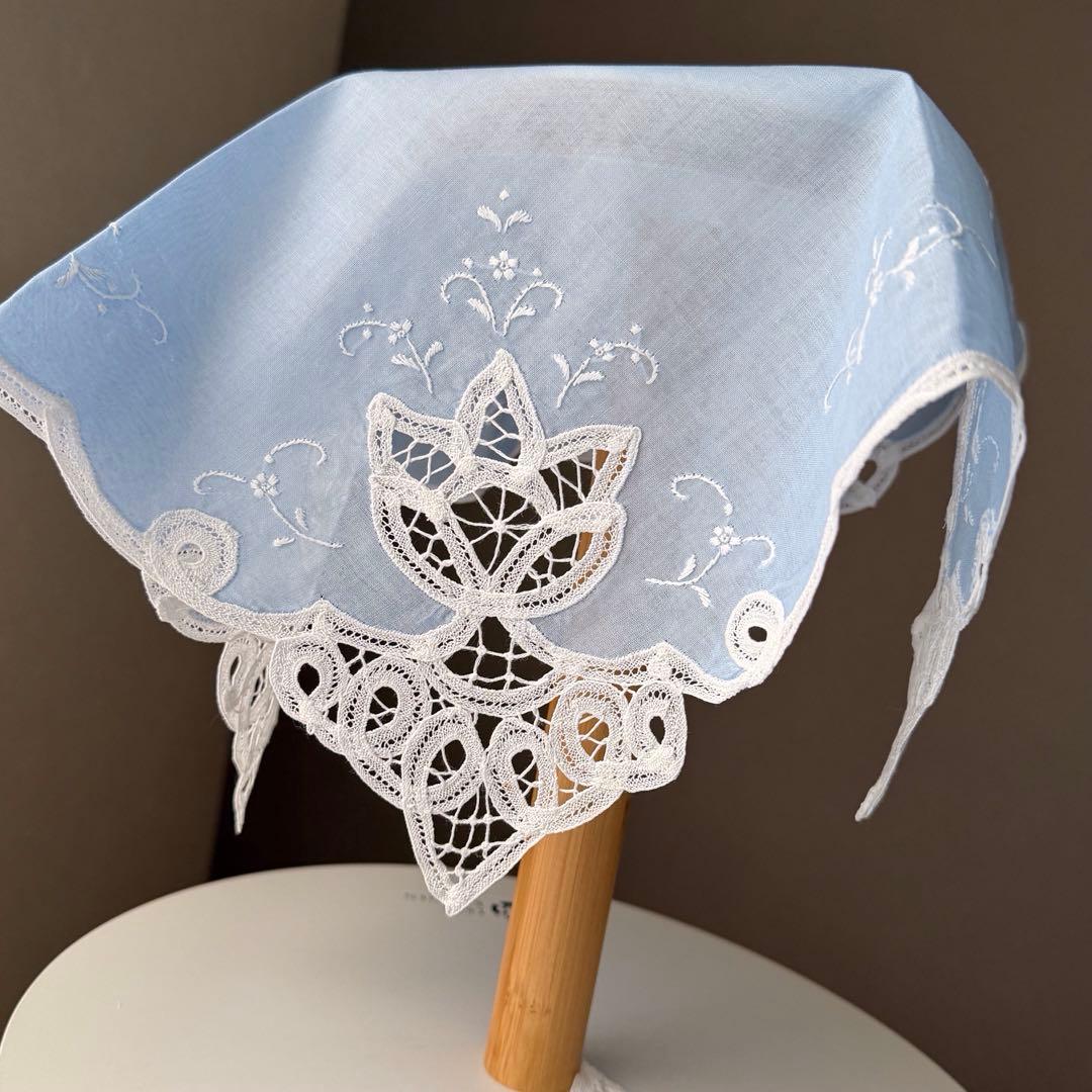フランスアンティーク風 刺繍レース ハンカチ 34cm コットン 装飾
