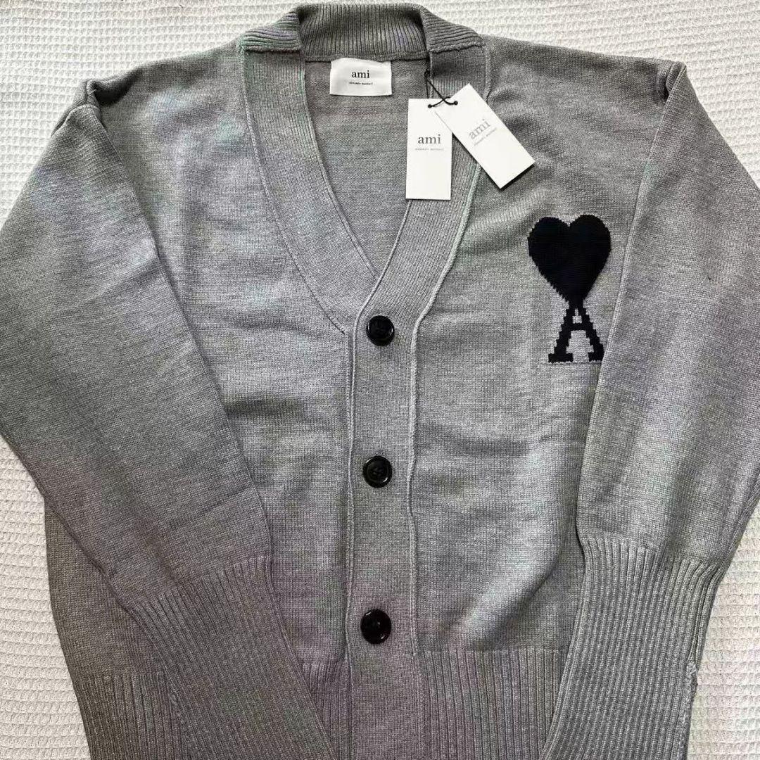 AMI PARIS ニットセーター ハート 男女兼用 M グレー グレー ウール Ami De Coeur ファネルネック セーター ヘザーグレー