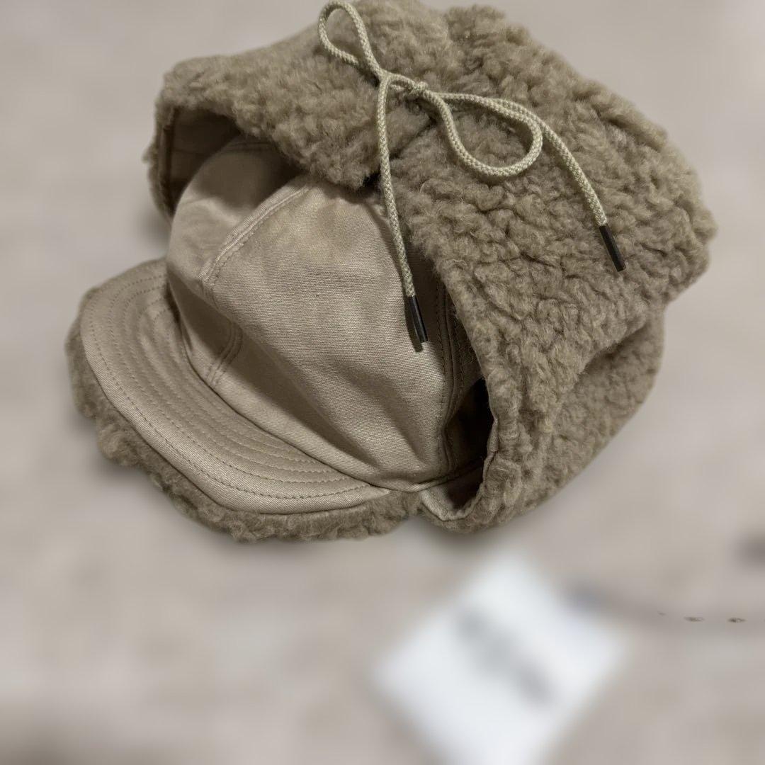 45R サテン×ボアのボンバーハット ベージュ 耳あて付き