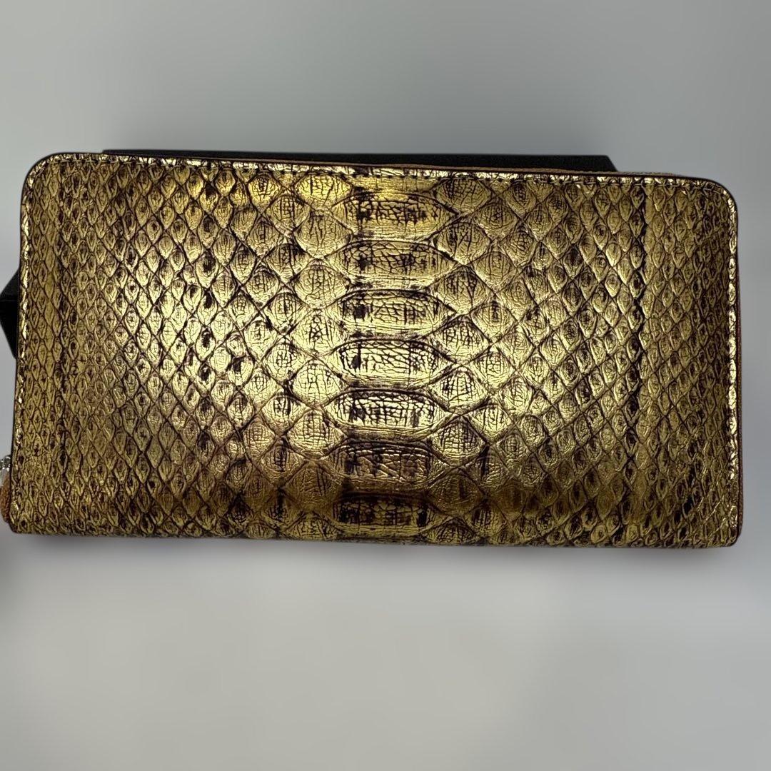 ゴールド ヘビ革 長財布