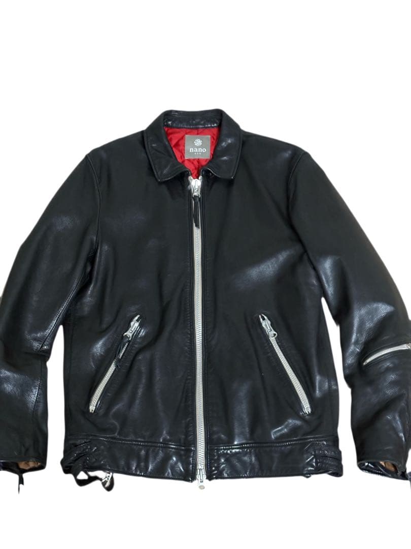 nano universe ブラックレザーシングルライダースジャケットXL レザーシングルライダースジャケット
