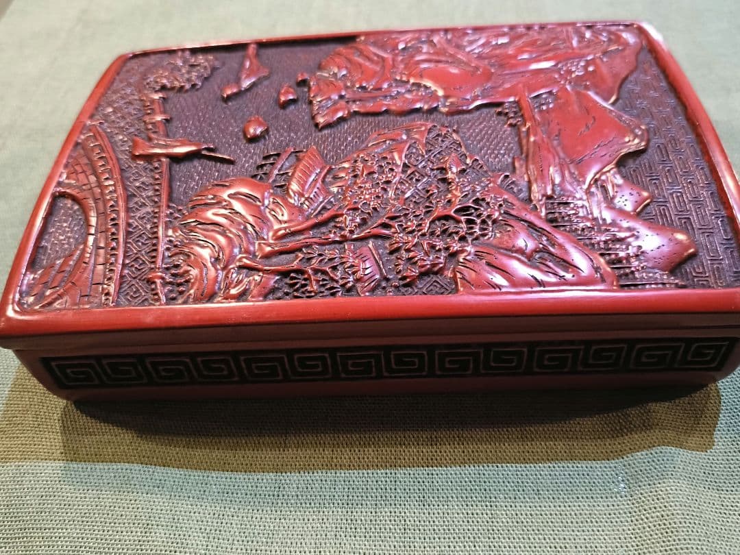 昭和初期 仙台堆朱 文箱 山水画彫刻 - メルカリ