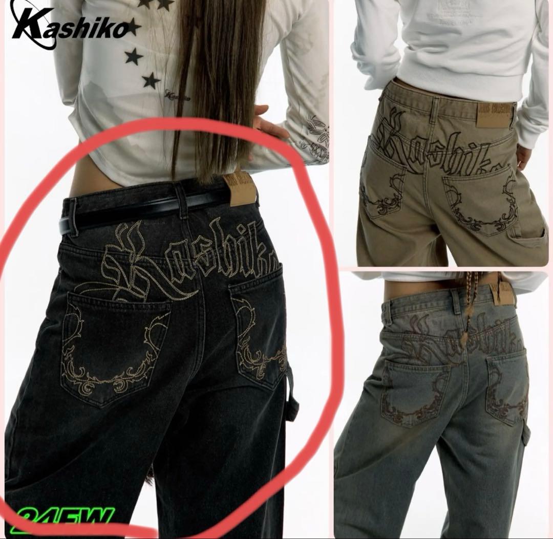 kashiko デニム　 Denim Pants Kashiko】Embroied Nonfade Denim Pants Black (Kashiko/デニム