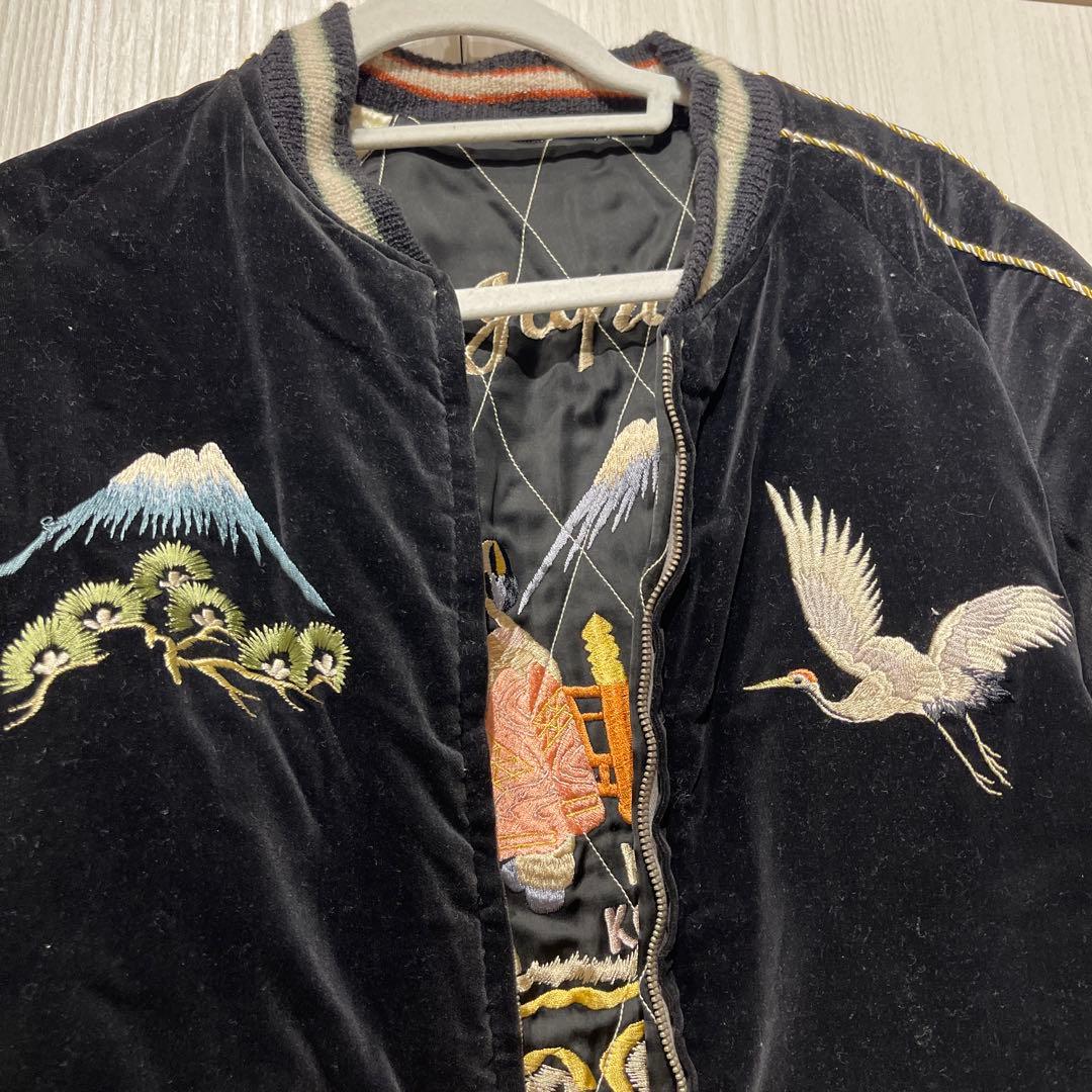 【hibu様】港商　テーラー東洋スカジャン　黒　L サイズ　別珍　鶴