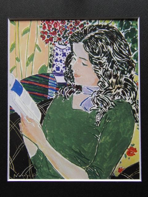 坂口紀良、【プチローズと読書】、希少な大判額装用画集より、美品、日本人画家