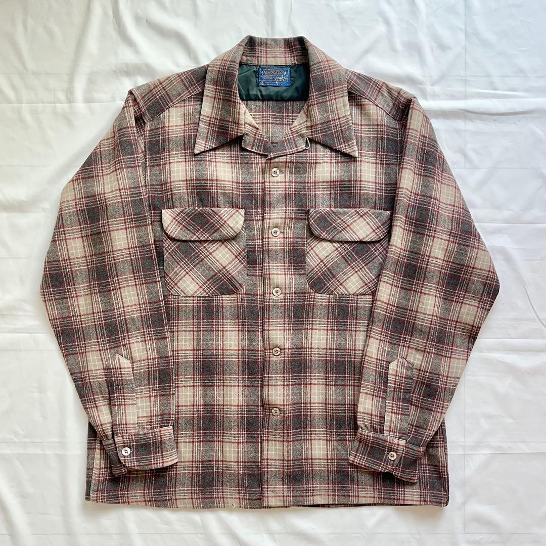 70s Pendleton board shirts ベージュ×赤×黒 L