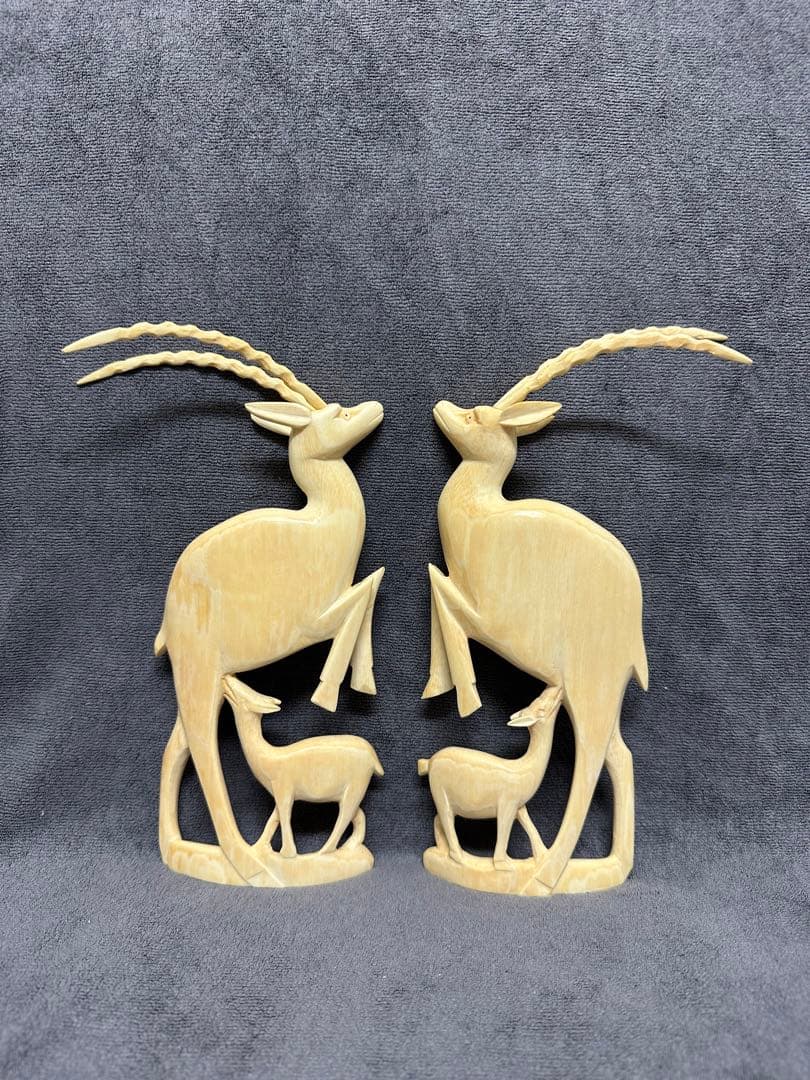 置物　 時代物　鹿2匹　天然素材　マンモス　彫刻　骨董　古美術品　アンティーク