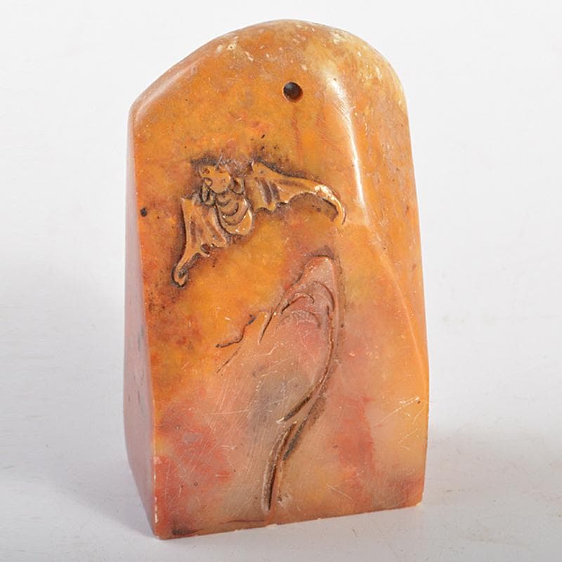 中国　書道具　篆刻　玉石寿山石芙蓉石　月に蝙蝠刻　印材　C　R6650E