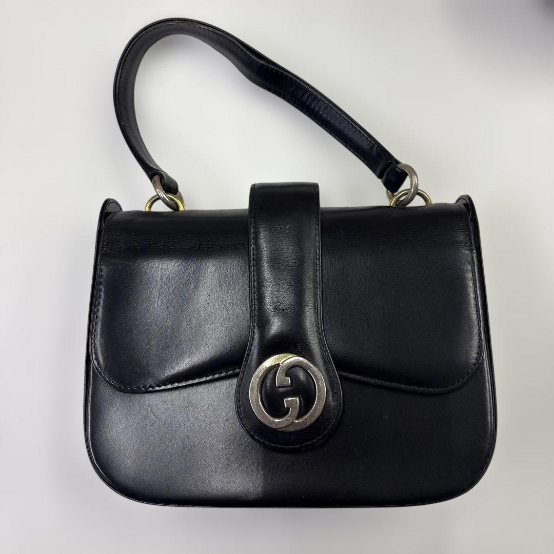 オールドGUCCI ブラックレザー ハンドバッグ