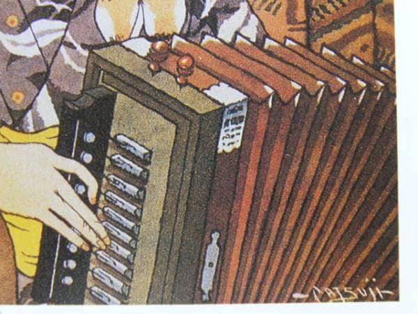 松本かつぢ、手風琴、希少画集画、新品高級額・額装付、状態良好