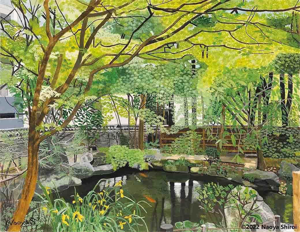 水彩画　ジクレー版画「楽水園」（福岡市）